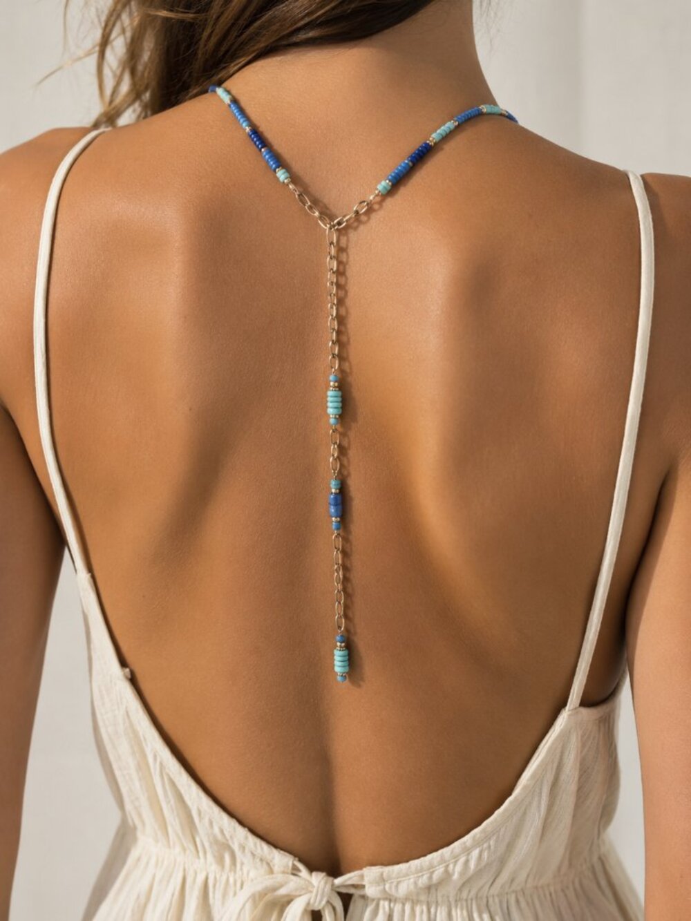 Lucky Brand Turquoise Blue Beaded Y Necklace Silver Tone Western Boho